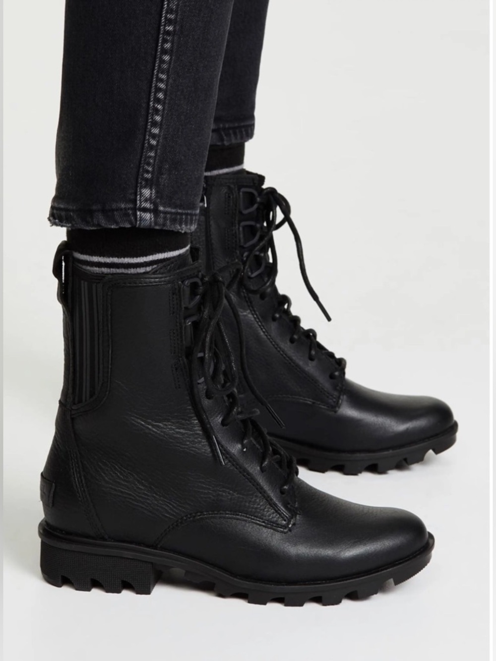 SORELS Phoenix Black Leather Combat Lace-Up Boots size 7 - Picture 3 of 16